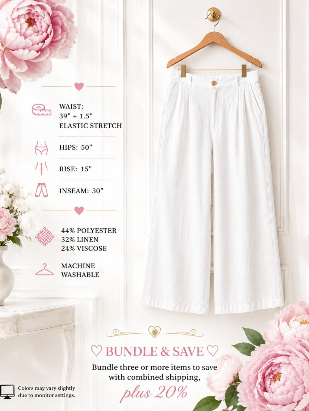 Dictionary White Linen Blend Wide Leg Pants | Size: XL 16 | High Rise Trouser - Picture 8 of 11